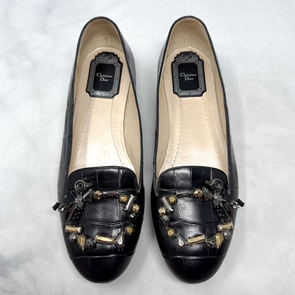 Christian Dior Vintage Y2K Tresor Croc Crystal Charm Embellished Leather Flats - Picture 2 of 11